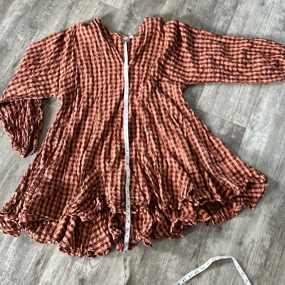 ASOS GINGHAM LONG SLEEVE TRAPEZE MINI DRESS - Picture 2 of 9